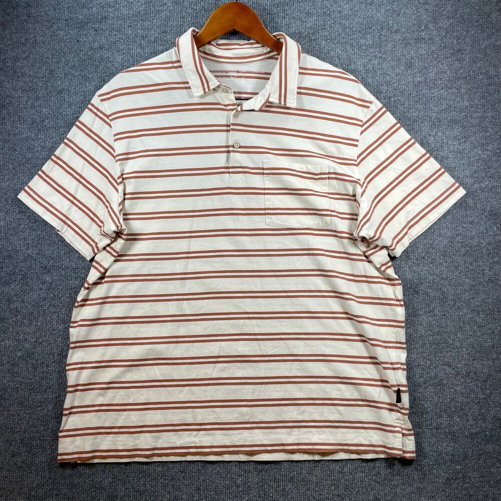 Patagonia Conversion Polo Shirt Men's XL Brown/Beige Striped Organic Cotton